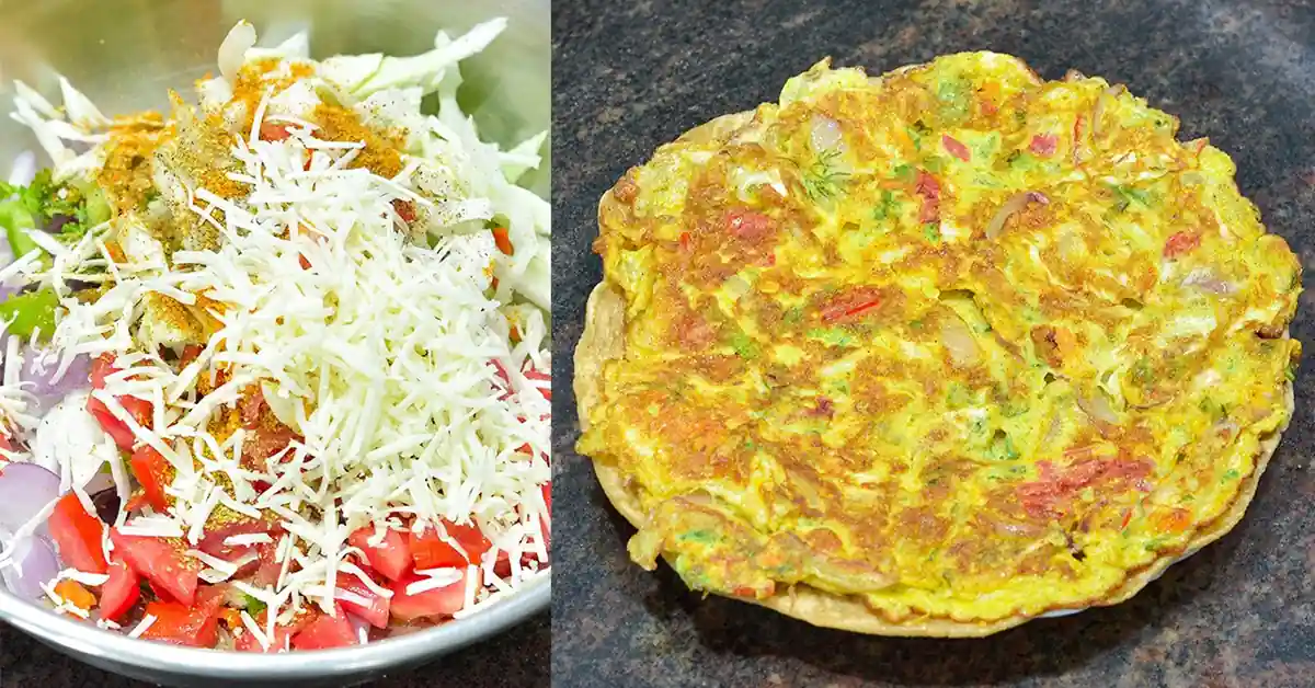 Quick Veggie Cheese Egg Omelette Recipe